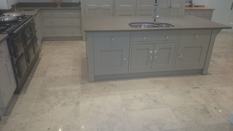 Limestone Kitchen Floor Cleaned and Polished Surrey